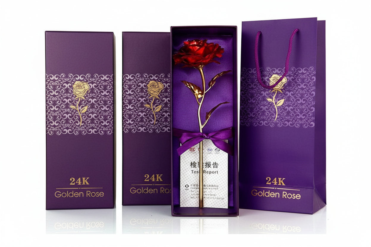 24k Artificial Golden Rose - gold Red Rose With Gift Box (10 Inches)