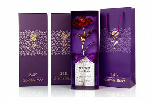 24k Artificial Golden Rose - gold Red Rose With Gift Box (10 Inches)