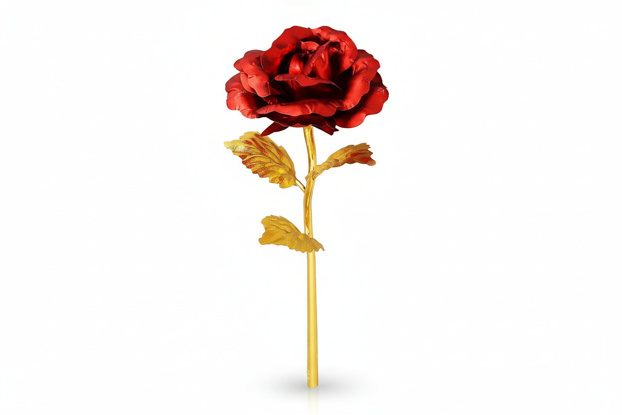 24k Artificial Golden Rose - gold Red Rose With Gift Box (10 Inches)